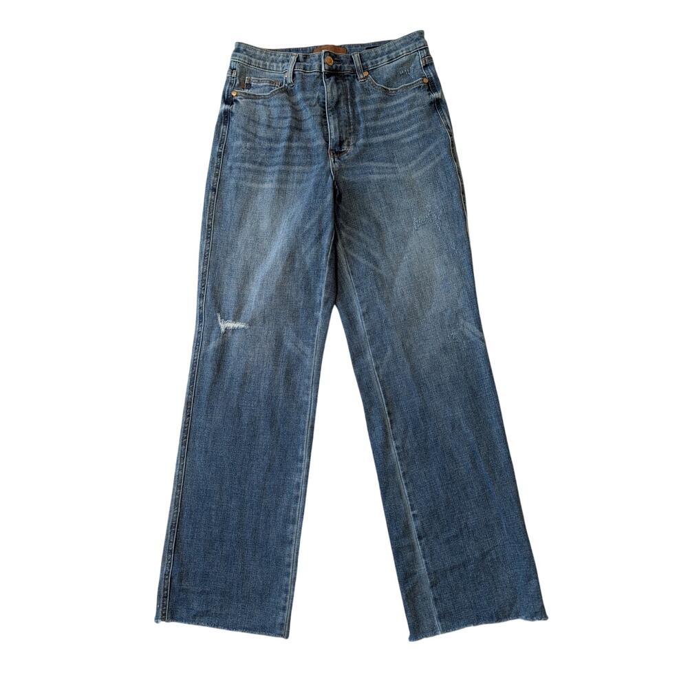 Judy Blue Women's High Rise Straight Fit Raw Hem Blue Denim Jeans Size 11/30